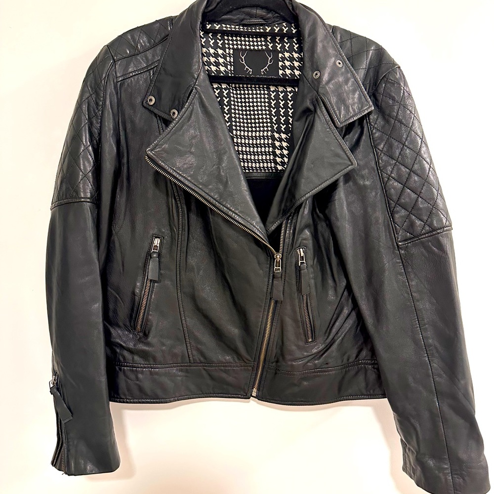 Classic Black Leather Moto Jacket - Women